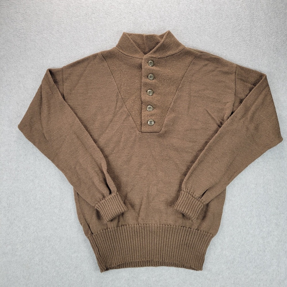 Vintage USGI Military Sweater Mens‎ Small Brown 100% Wool Henley Pullover